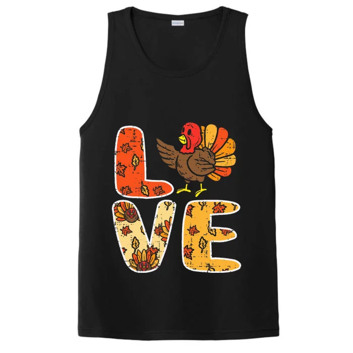 Love Turkey Leaves Autumn Fall Thanksgiving Performance Tank