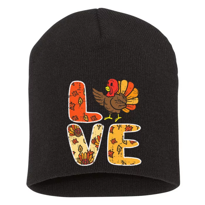 Love Turkey Leaves Autumn Fall Thanksgiving Short Acrylic Beanie