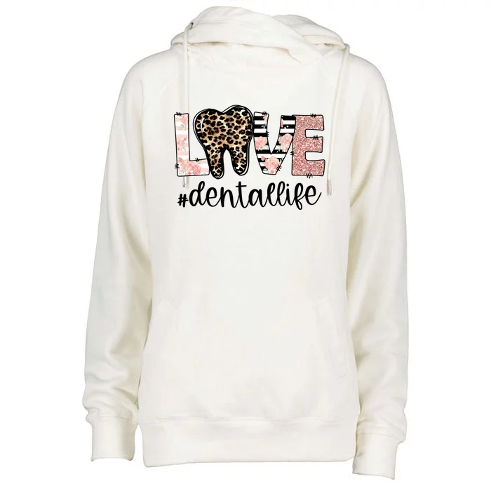 Leopard Teeth Love Dental Life Dental Hygienist Dentistry Funny Gift Womens Funnel Neck Pullover Hood