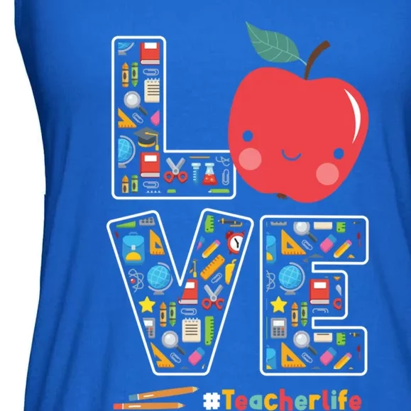 Love Teacher Life Apple Pencil Teacher Appreciation Gift Ladies Essential Flowy Tank