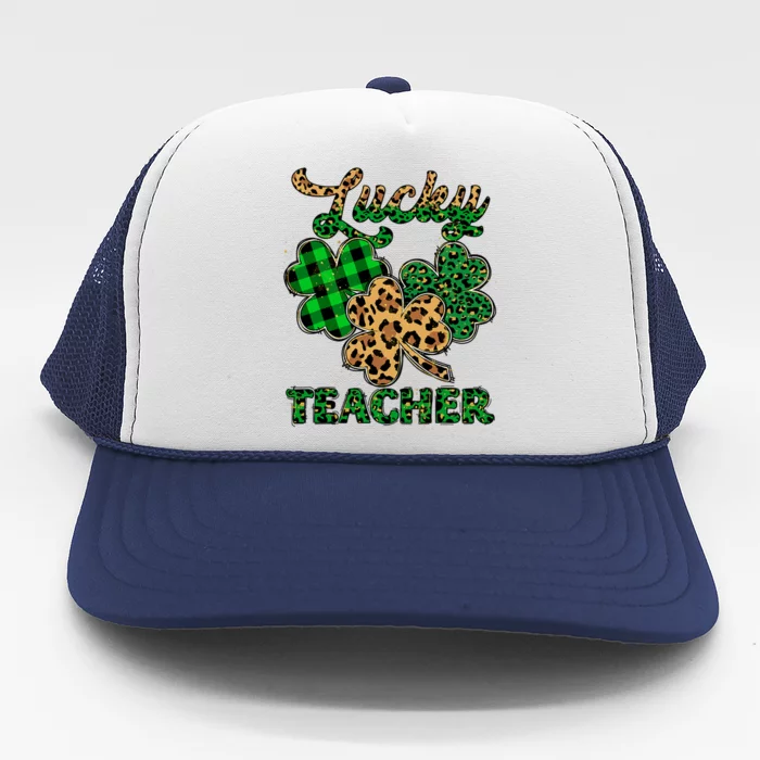 Lucky Teacher Leopard Shamrock Happy St Patricks Day Outfit Trucker Hat