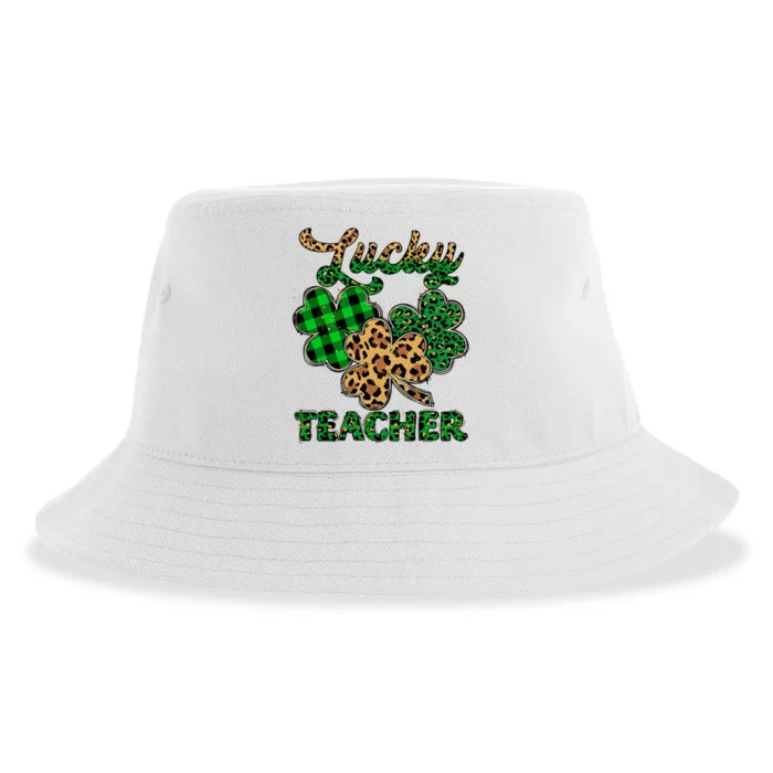 Lucky Teacher Leopard Shamrock Happy St Patricks Day Outfit Sustainable Bucket Hat