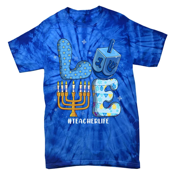 Love Teacher Life Chanukah Jewish Hanukkah Pajama Tie-Dye T-Shirt