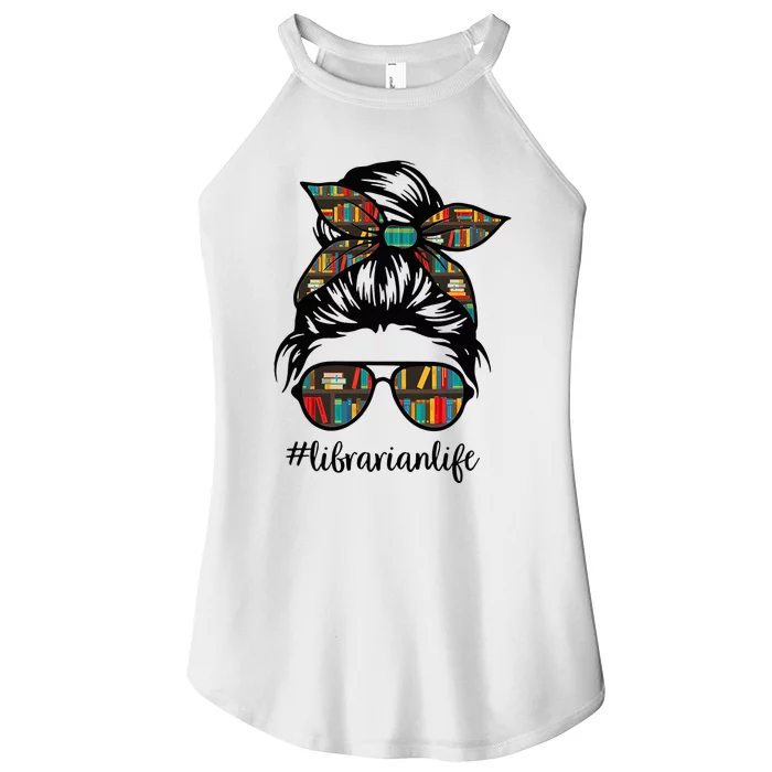 Librarian Teacher Messy Bun Life Book Library Back to School Women’s Perfect Tri Rocker Tank