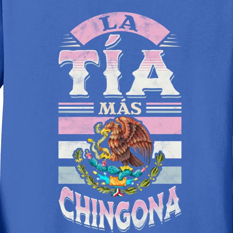 La Tía Más Chingona Mexican Aunty Gift Kids Long Sleeve Shirt