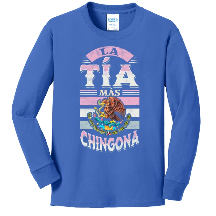 La Tía Más Chingona Mexican Aunty Gift Kids Long Sleeve Shirt