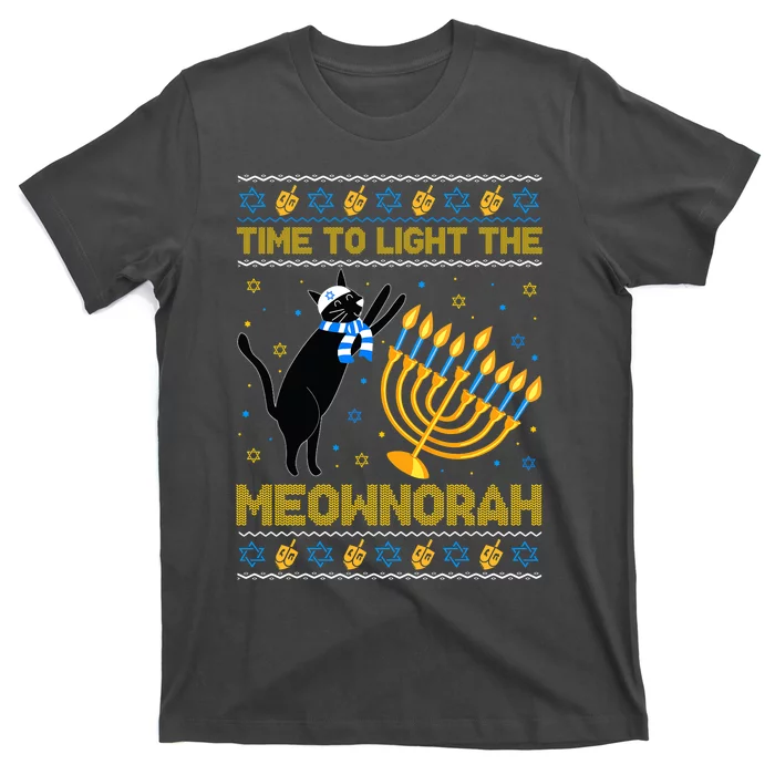 Light The Meownorah Jewish Cat Menorah Ugly Hanukkah T-Shirt