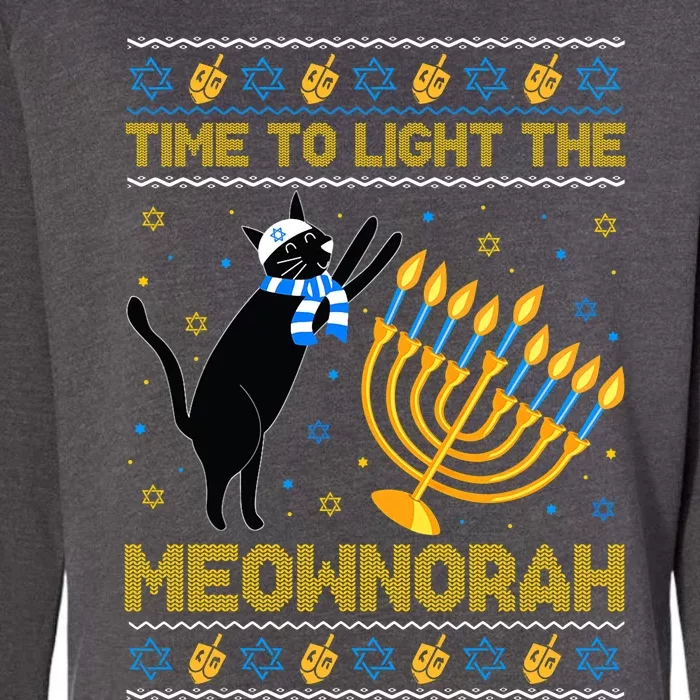 Light The Meownorah Jewish Cat Menorah Ugly Hanukkah Womens California Wash Sweatshirt