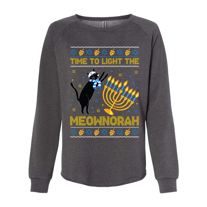 Light The Meownorah Jewish Cat Menorah Ugly Hanukkah Womens California Wash Sweatshirt