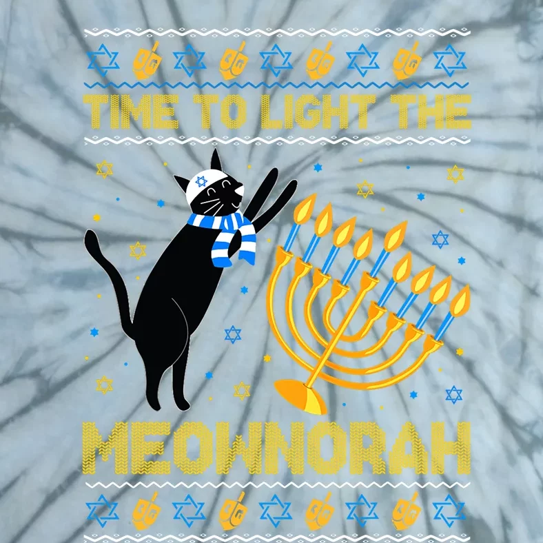 Light The Meownorah Jewish Cat Menorah Ugly Hanukkah Tie-Dye T-Shirt