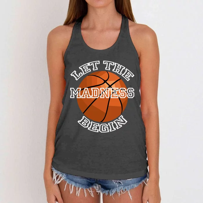 Let The Madness Begin Basketball Sport Game Quote Long Sleeve Women's Knotted Racerback Tank