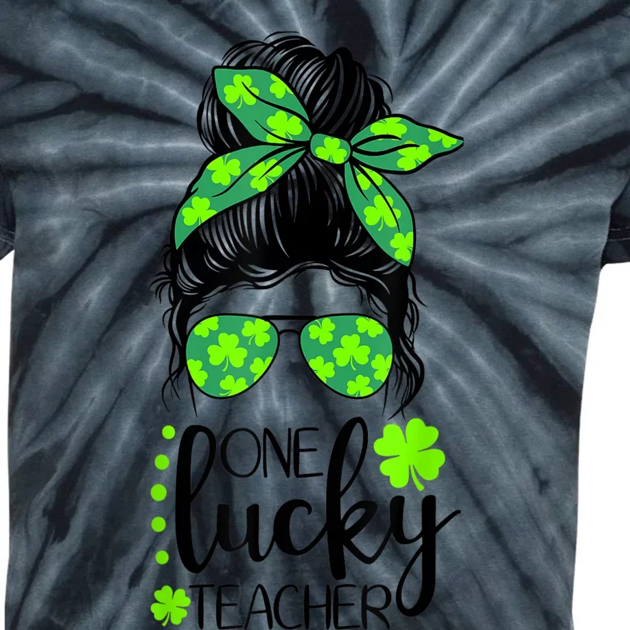 Lucky Teacher Messy Bun St Patricks Day for Teachers Wo Kids Tie-Dye T-Shirt