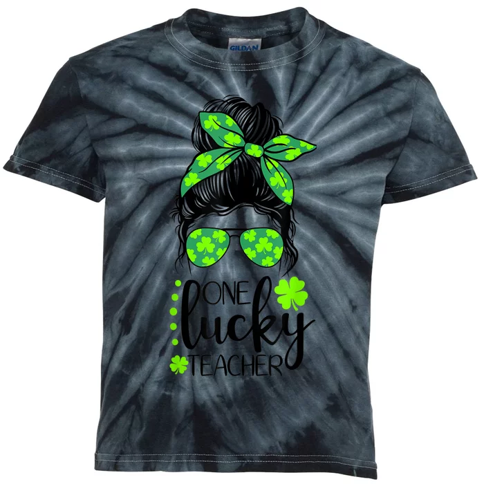 Lucky Teacher Messy Bun St Patricks Day for Teachers Wo Kids Tie-Dye T-Shirt