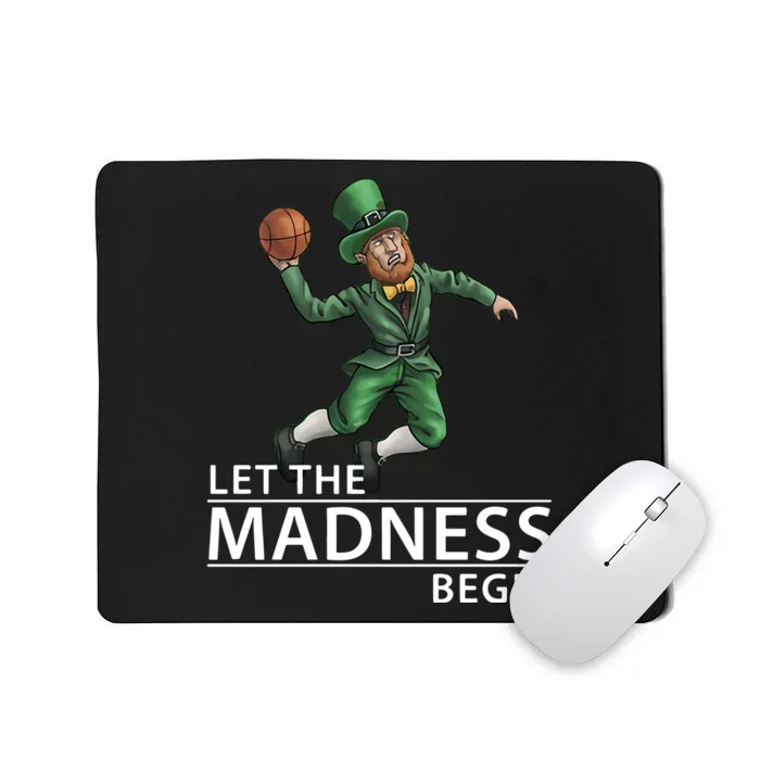 Let The Madness Begin Basketball Slam Funny Dunk Leprechaun Basketball Mousepad