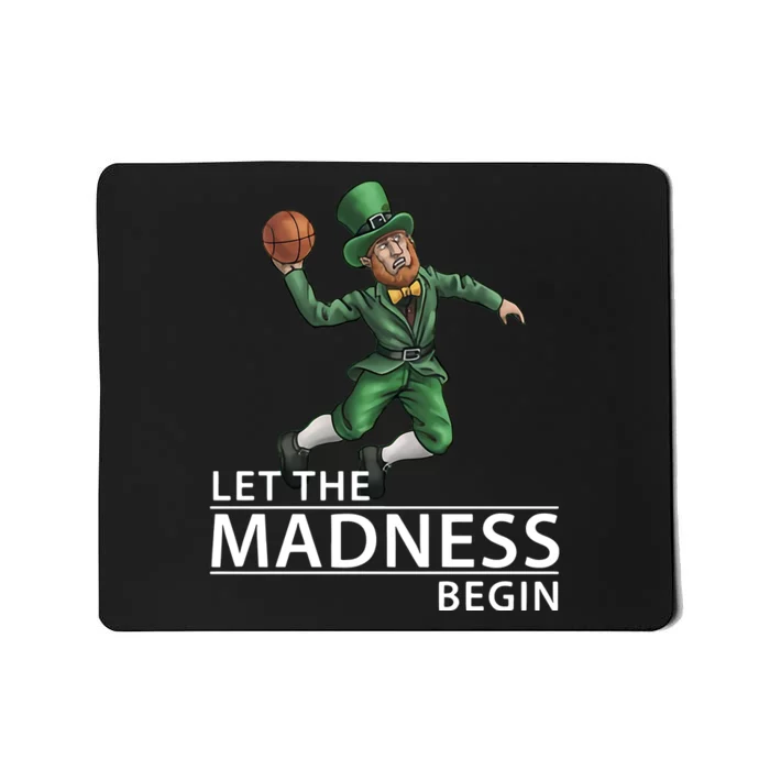 Let The Madness Begin Basketball Slam Funny Dunk Leprechaun Basketball Mousepad