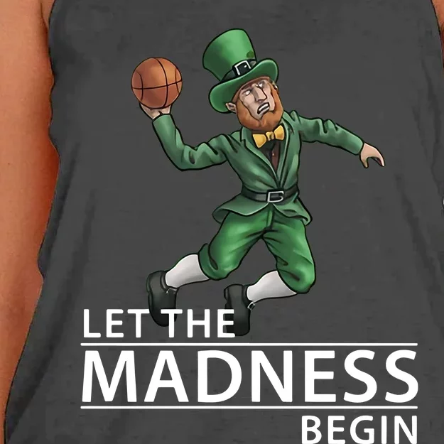 Let The Madness Begin Basketball Slam Funny Dunk Leprechaun Basketball Women's Knotted Racerback Tank