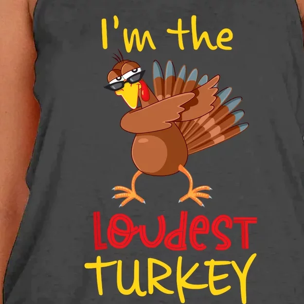 Loudest Turkey Matching Family Group Thanksgiving Party Women's Knotted Racerback Tank