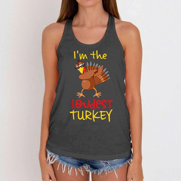 Loudest Turkey Matching Family Group Thanksgiving Party Women's Knotted Racerback Tank