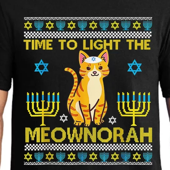 Light The Meownorah Jewish Cat Menorah Lover Ugly Chanukah Pajama Set