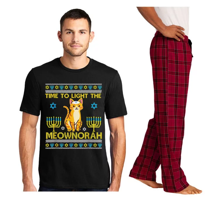 Light The Meownorah Jewish Cat Menorah Lover Ugly Chanukah Pajama Set