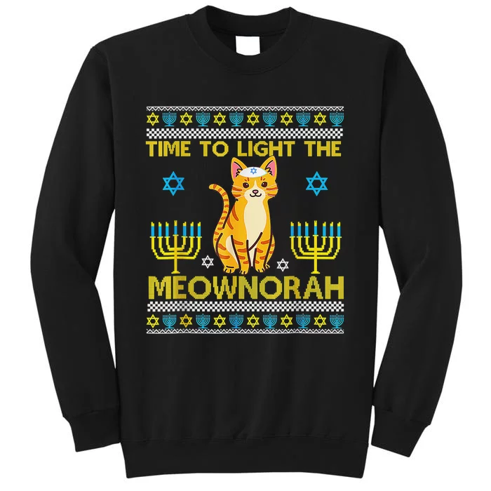 Light The Meownorah Jewish Cat Menorah Lover Ugly Chanukah Tall Sweatshirt