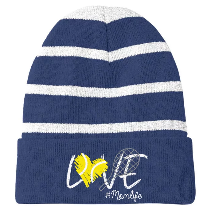 Love Tennis Mom Life Gift For Mom Women MotherS Day Striped Beanie with Solid Band