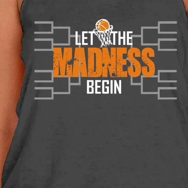 Let The Madness Begin A Funny Gift For Basketball Madness College March Women's Knotted Racerback Tank