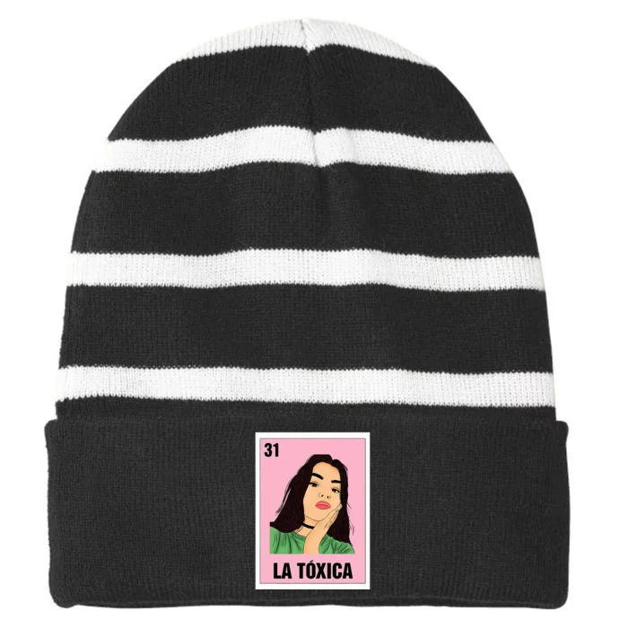 La Toxica Mexican Bingo Card Game Funny Girl Boss Spanish Striped Beanie with Solid Band