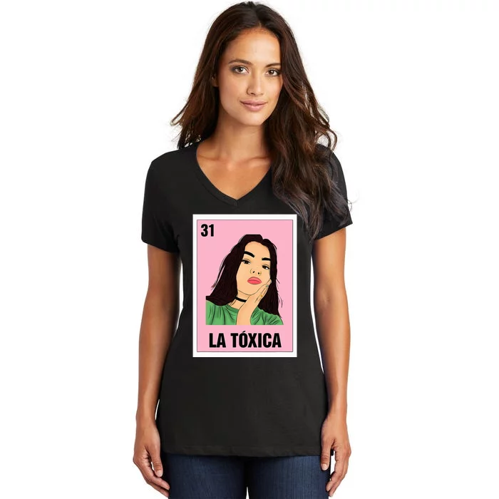 La Toxica Mexican Bingo Card Game Funny Girl Boss Spanish Women's V-Neck T-Shirt