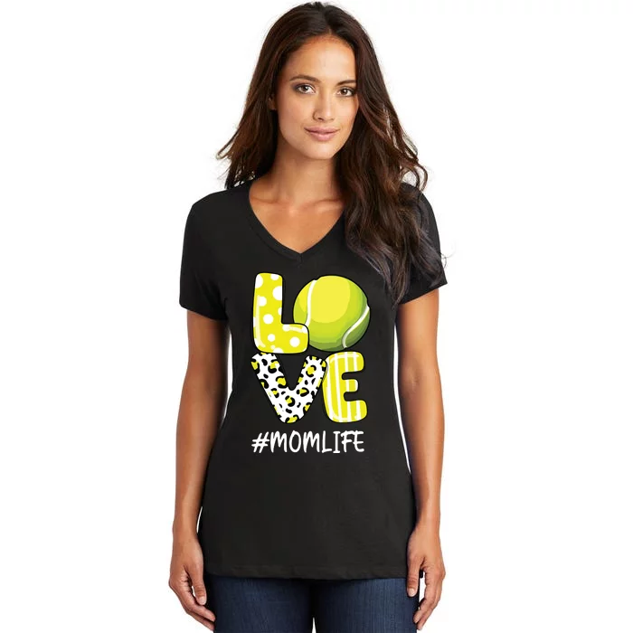 Love Tennis Mom Life Player With Leopard Women's V-Neck T-Shirt