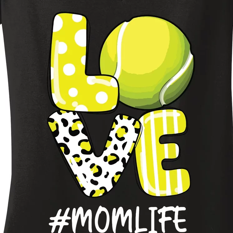 Love Tennis Mom Life Player With Leopard Women's V-Neck T-Shirt