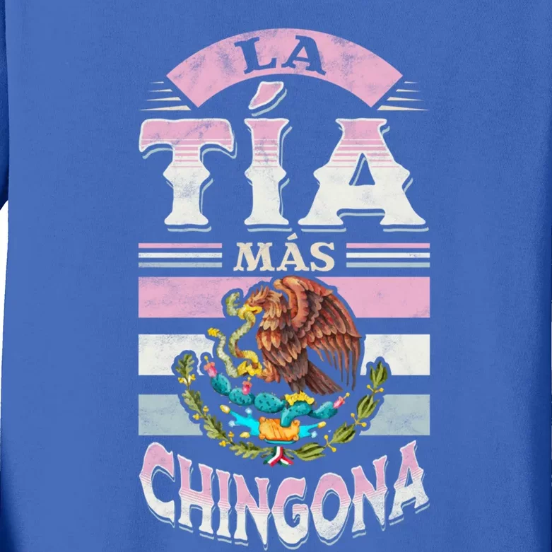 La Tía Más Chingona Mexican Aunty Gift Kids Long Sleeve Shirt