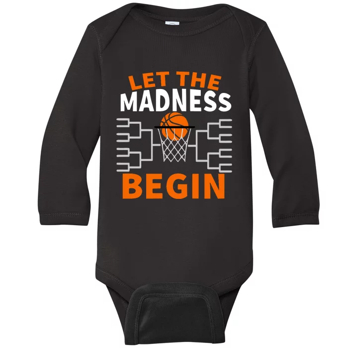 Let The Madness Begin College Basketball Baby Long Sleeve Bodysuit