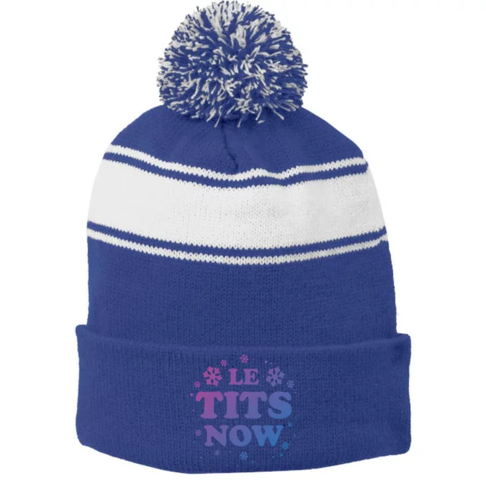 Le Tits Now Let It Snow Funny Christmas Winter Xmas Wordplay Gift Stripe Pom Pom Beanie