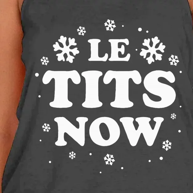 LE TITS NOW Let It Snow Funny Christmas Winter Xmas Wordplay Women's Knotted Racerback Tank