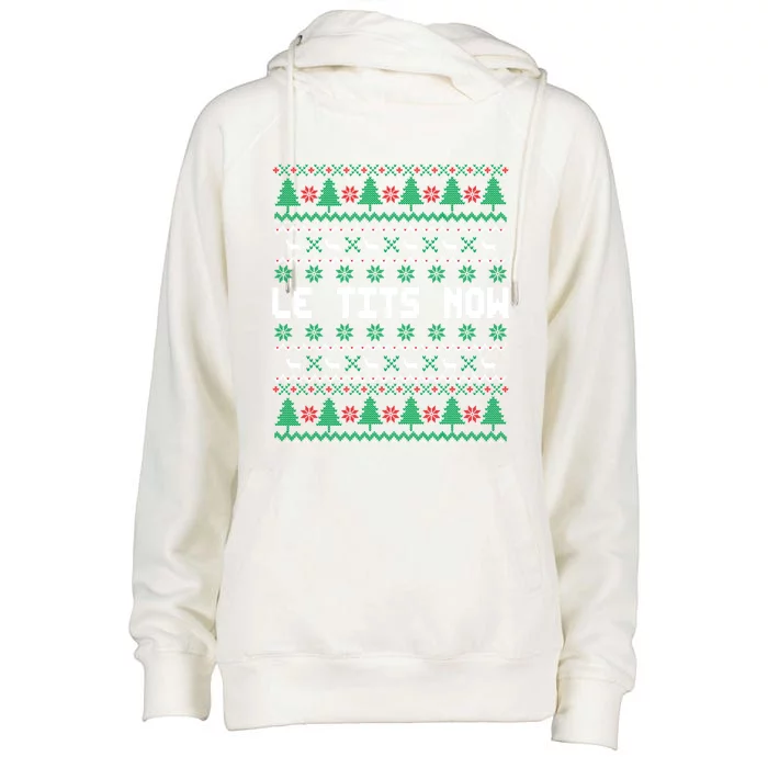 Le Tits Now Ugly Christmas Sweater Let It Snow Gift Womens Funnel Neck Pullover Hood