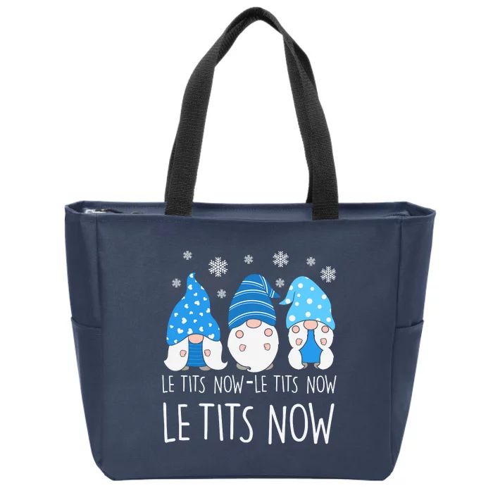 Le Tits Now Christmas Let It Snow Ugly Sweater Funny Party Zip Tote Bag