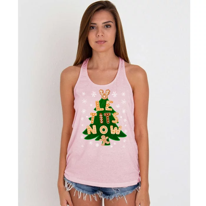 Le Tits Now Let It Snow Humor Christmas Funny Gift Women's Knotted Racerback Tank