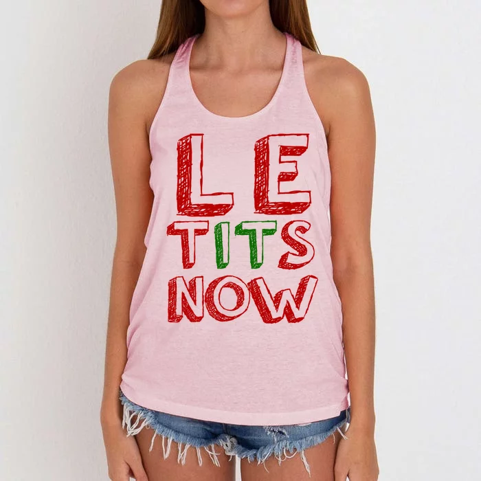 Le Tits Now Funny Christmas Jumper With Let Is Snow Slogan Gift Women's Knotted Racerback Tank