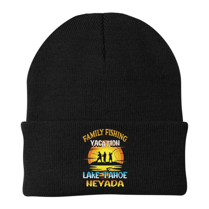 Lake Tahoe Nevada Family Fishing Vacation Sunset Design Knit Cap Winter Beanie