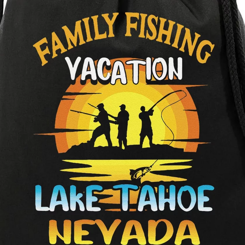 Lake Tahoe Nevada Family Fishing Vacation Sunset Design Drawstring Bag