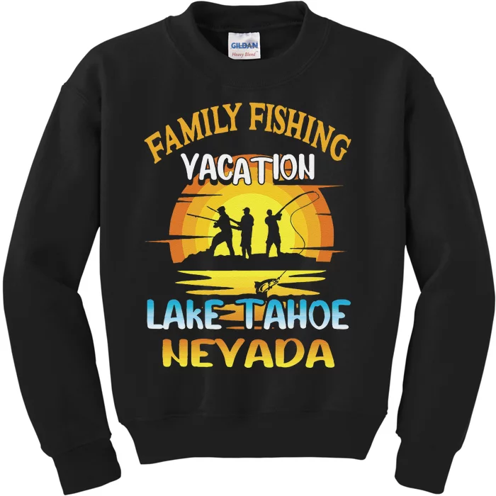 Lake Tahoe Nevada Family Fishing Vacation Sunset Design Kids Sweatshirt