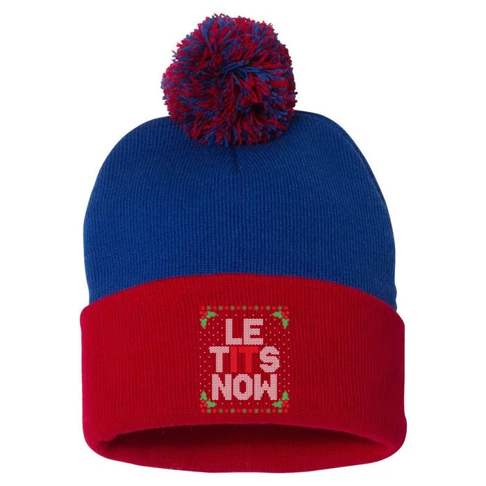 Le Tits Now Funny Christmas Let It Snow Adult Ugly Christmas Pom Pom 12in Knit Beanie