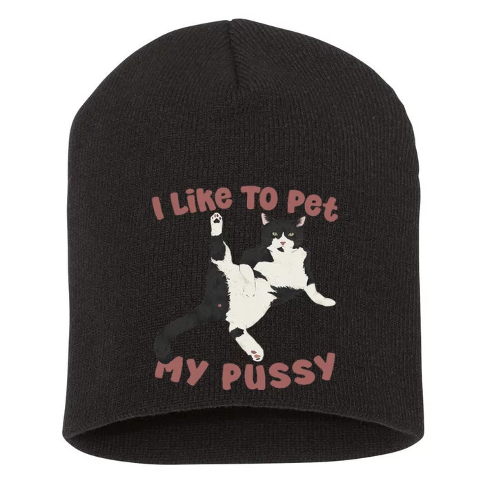 Like To Pet My Pussy Naughty Adult Cat Humor Saying Gift Short Acrylic Beanie