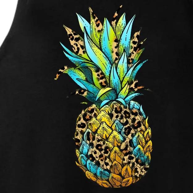 Leopard Tropical Pineapple Ladies Tri-Blend Wicking Tank