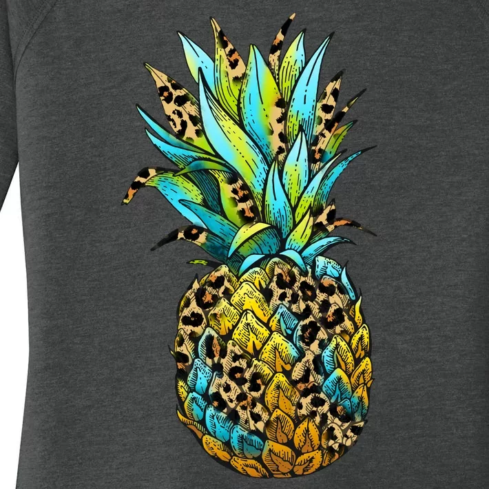 Leopard Tropical Pineapple Women's Perfect Tri Tunic Long Sleeve Shirt