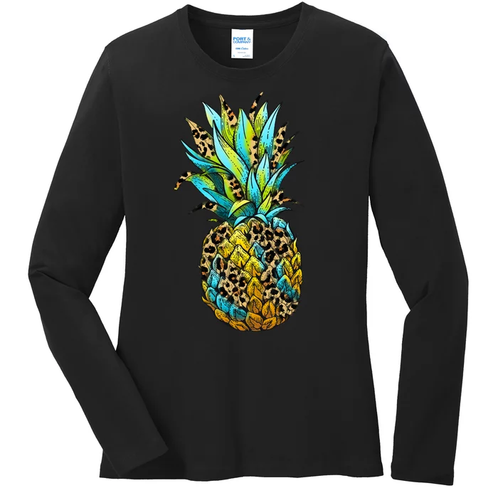 Leopard Tropical Pineapple Ladies Long Sleeve Shirt