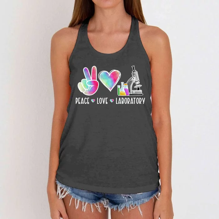 Lab Technologist Peace Love Laboratory Tech Gift Women's Knotted Racerback Tank