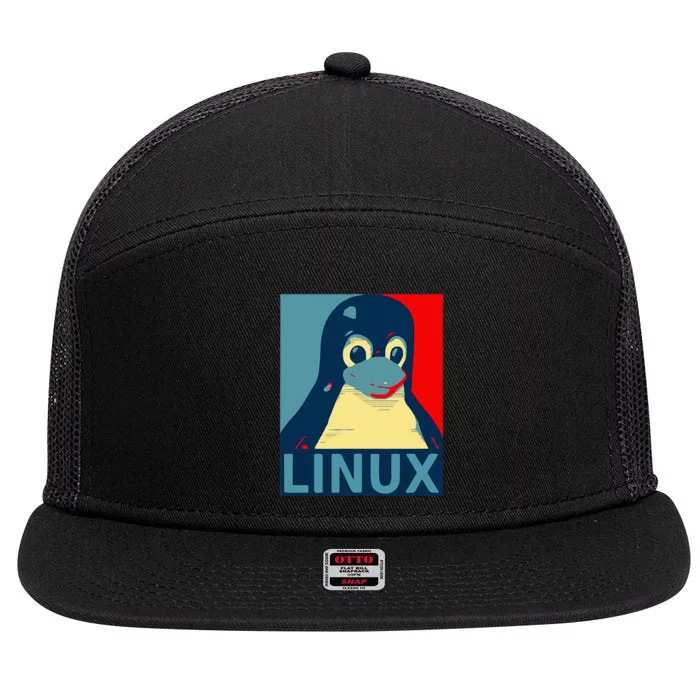 Linux Tux Penguin Graphic Design 7 Panel Mesh Trucker Snapback Hat