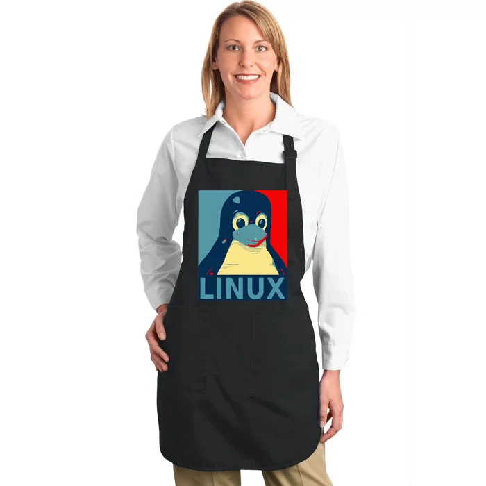 Linux Tux Penguin Graphic Design Full-Length Apron With Pocket